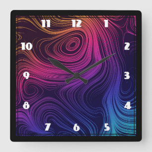 Sixties Vibe Circles & Swirls Cool Pattern Square Wall Clock