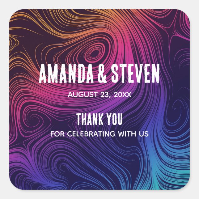 Sixties Vibe Circles & Swirls Cool Pattern Wedding Square Sticker (Front)