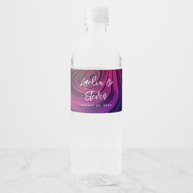 Sixties Vibe Circles & Swirls Cool Pattern Wedding Water Bottle Label (Front)