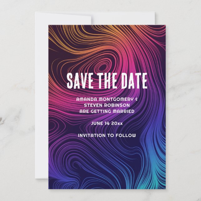 Sixties Vibe Circles & Swirls Cool Wedding Save The Date (Front)