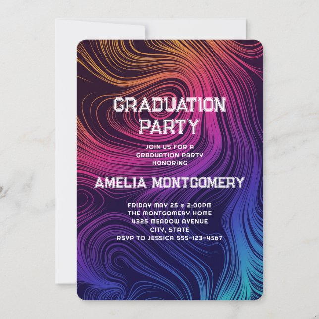 Sixties Vibe Circles & Swirls Pattern Graduation Invitation (Front)