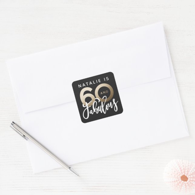 sixtieth gold making 60 look good birthday favour square sticker (Envelope)