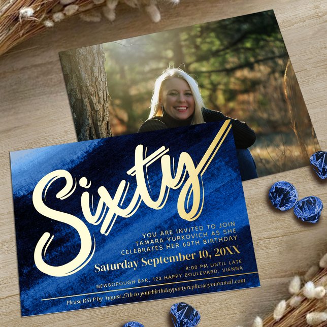 Sixty 60th Birthday party gold sapphire blue (Creator Uploaded)