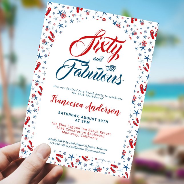 Sixty and Fabulous Beach Theme 60th Birthday Party Invitation (Sixty and Fabulous Beach Party Invitation)