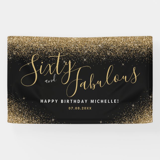 Sixty And Fabulous Birthday Party Glitter Name Banner (Horizontal)