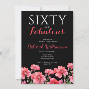 Sixty and Fabulous Black Pink 60th Birthday Invitation