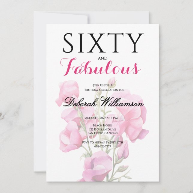 Sixty and Fabulous Black Pink 60th Birthday  Invitation (Front)