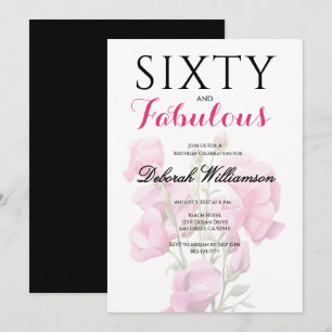 Sixty and Fabulous Black Pink 60th Birthday  Invitation