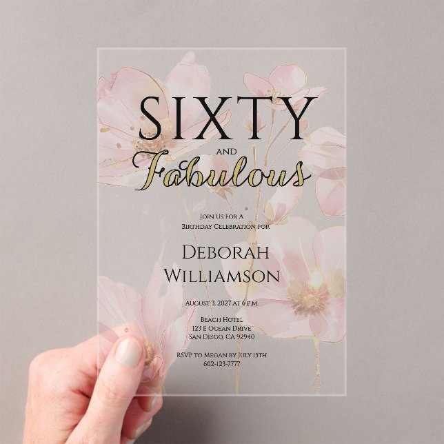 Sixty and Fabulous Black Pink 60th Birthday Party Acrylic Invitations (Insitu (Handheld))