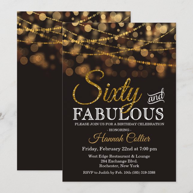 Sixty and Fabulous Glitter Birthday Invitation (Front/Back)
