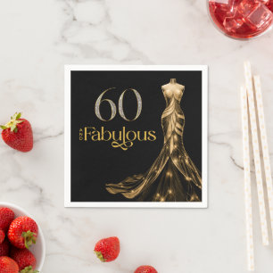 Sixty and Fabulous Gold Dress Black 60th Birthday Napkin