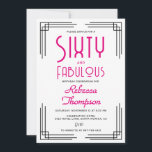 Sixty and Fabulous Hot Pink Art Deco 60th Birthday Invitation<br><div class="desc">Sixty and Fabulous Hot Pink Art Deco 60th Birthday Invitation that you can personalize for your sixtieth birthday party celebration. This invitation features art deco corners,  and her name and "Sixty and Fabulous" are set using trending bold font typography.</div>