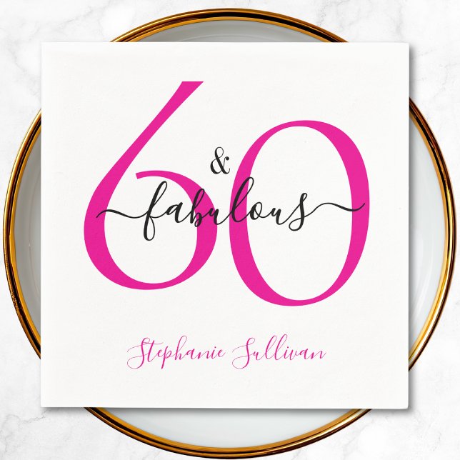 Sixty and Fabulous Name 60th Birthday Party Napkin (Creator Uploaded)