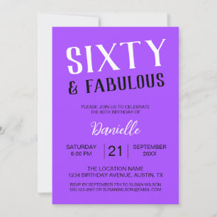 Sixty and Fabulous Purple 60th Birthday Invitation