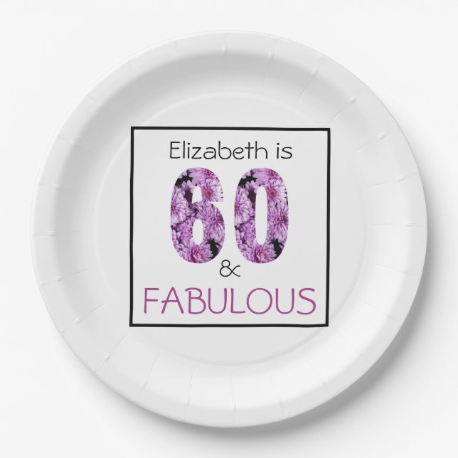 Sixty and Fabulous Purple Floral 60th Birthday Paper Plate (Front)