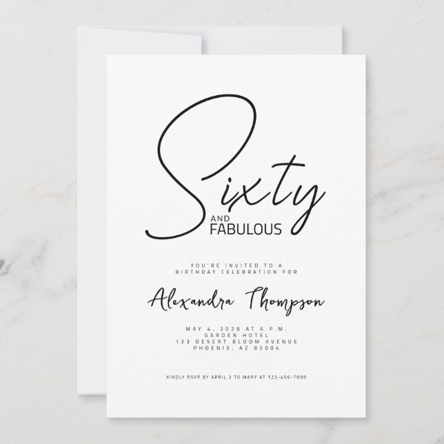 Sixty and Fabulous Script 60th Birthday Party Invitation (Front)