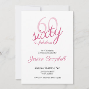 Sixty and Fabulous Script Pink 60th Birthday Invitation