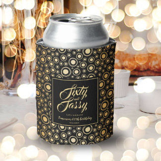 Sixty And Sassy Elegant Gold Black 60th Birthday Can Cooler