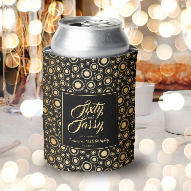 Sixty And Sassy Elegant Gold Black 60th Birthday  Can Cooler (Creator Uploaded)