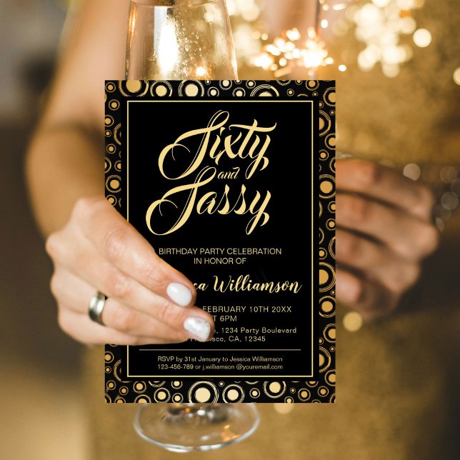 Sixty And Sassy Elegant Gold Black 60th Birthday  Invitation (Sixty and Sassy Birthday Party)