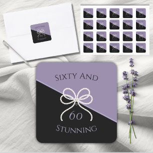 Sixty and Stunning 60th Birthday Lavender Pearls Square Sticker