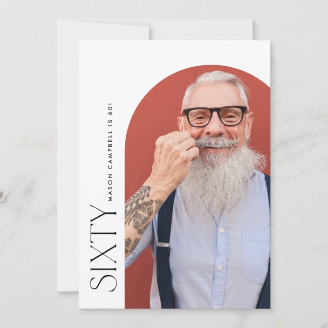 sixty arch photo 60th modern simple birthday party invitation (Front)