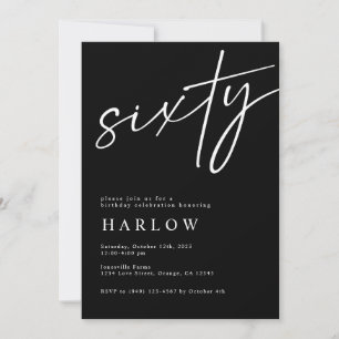 Sixty Black and White Birthday Invitation 