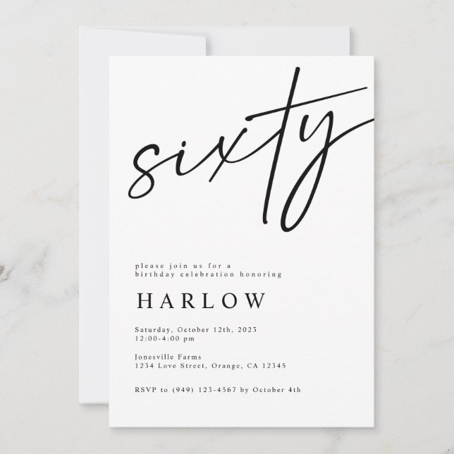 Sixty Black and White Birthday Invitation  (Front)