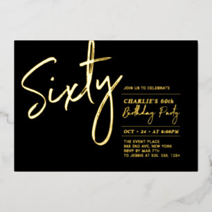 Sixty   Black Modern Lettering 60th Birthday Party