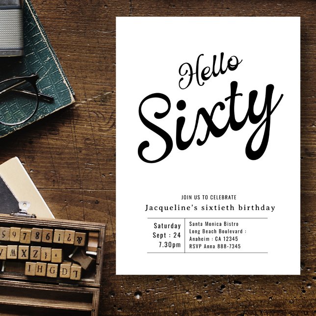 Sixty Black White Modern 60th Birthday Invitation (Creator Uploaded)