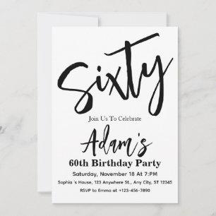 Sixty Black & White Modern 60th Birthday Party  Invitation