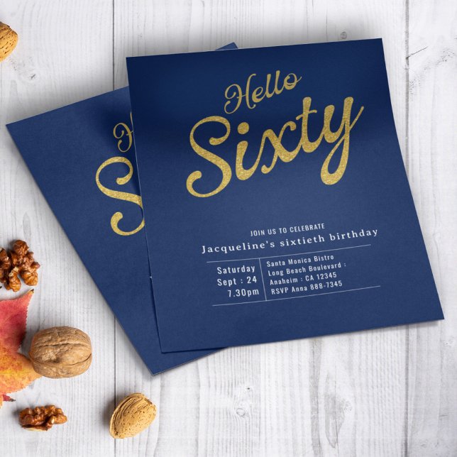 Sixty Blue Gold Budget 60th Birthday Invitation Flyer (Creator Uploaded)