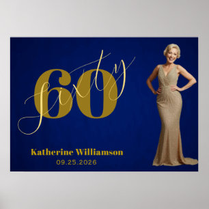 Sixty Elegant Blue & Gold 60th Birthday Poster
