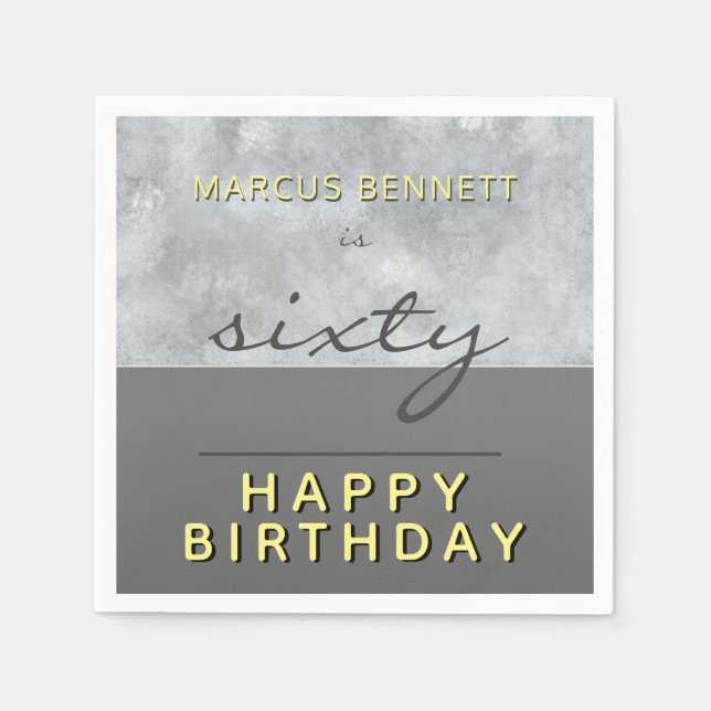 Sixty Elegant Grey Script 60th Birthday Party Napkin (Front)