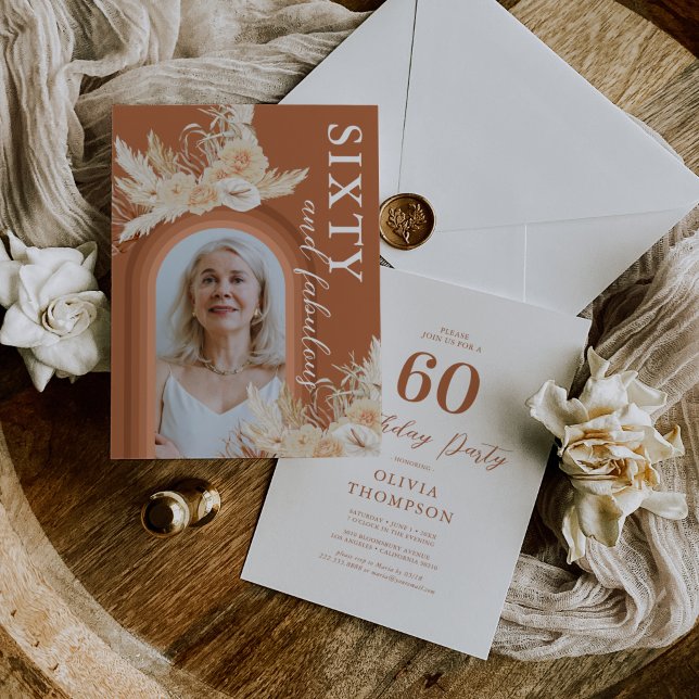 Sixty & Fabulous Burnt Orange Boho Birthday Invitation (Creator Uploaded)