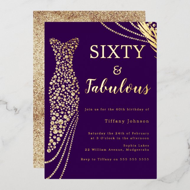 Sixty & Fabulous Purple & Gold Dress 60th Birthday (Front/Back)