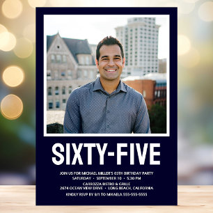 Sixty Five 65th Birthday Bold Type Photo Invitation