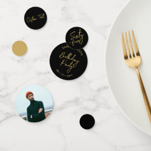 Sixty Five Gold & Black Modern 65th Birthday Party Confetti