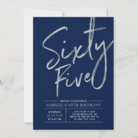 Sixty Five | Silver Navy Blue 65th Birthday Party