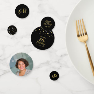 Sixty   Gold & Black Confetti 60th Birthday Party