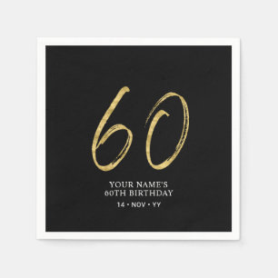 Sixty   Gold & Black Lettering 60th Birthday Napkin