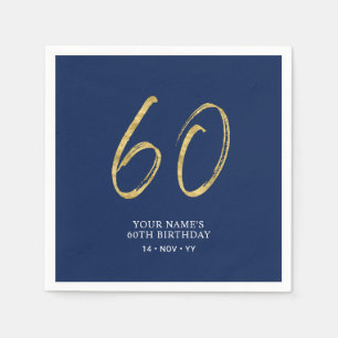 Sixty   Gold & Navy Blue Lettering 60th Birthday Napkin