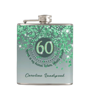 Sixty & Green Glitter & Drinking Quote Hip Flask