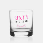 SIXTY HELL YEAH! Personalized Pink 60th Birthday<br><div class="desc">Cheers to sixty with unapologetic flair! This bold and funny "SIXTY HELL YEAH!" personalized whiskey glass in pink is the perfect milestone birthday gift for someone who’s aging with attitude. Whether you're pouring bourbon, scotch, or mocktails, this glass brings edgy charm to the celebration. Fully customizable with any name, font,...</div>