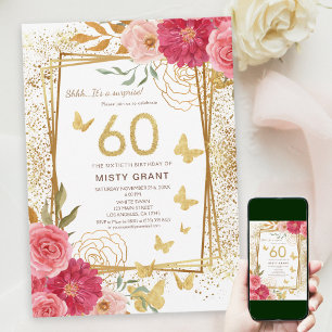 Sixty Milestone   Modern Gold & Pink 60th Birthday Invitation