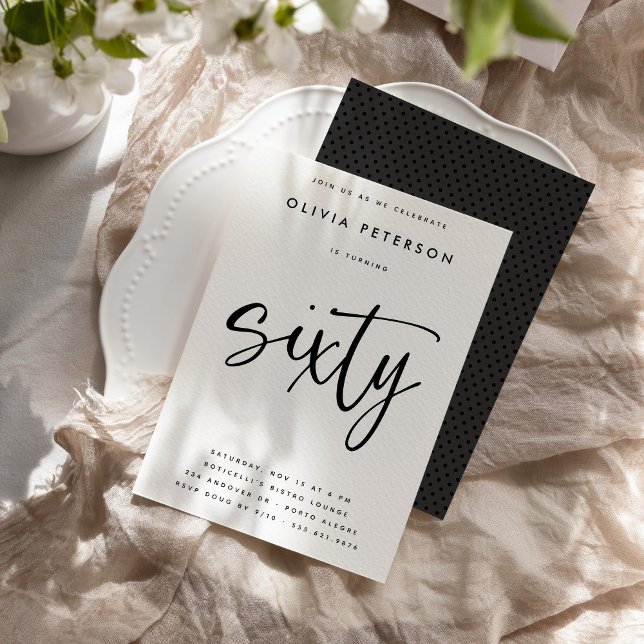 Sixty | Modern B&W 60th Birthday Party Typography Invitation (Creator Uploaded)