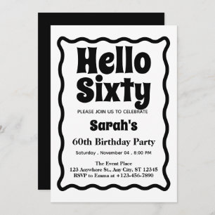 Sixty Modern Minimalist 60th Birthday Wavy Curve Invitation