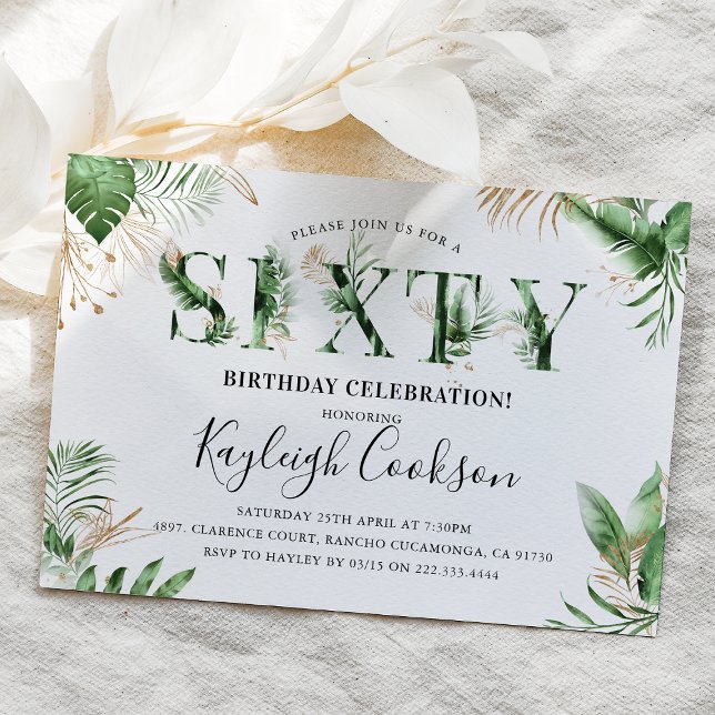 Sixty Summer Tropical Greenery 60th Birthday Party Invitation (Creator Uploaded)