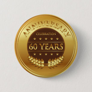 Sixty Years Anniversary Gold 2 Inch Round Button