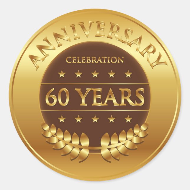 Sixty Years Anniversary Gold Classic Round Sticker (Front)